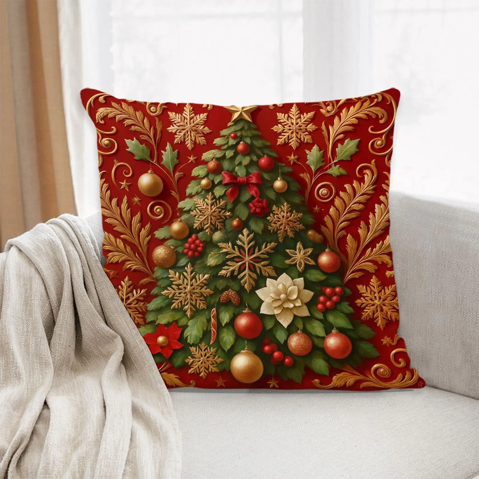 4 Pieces Christmas Pillowcase Christmas Theme Pillow Covers Elk, Santa Claus, Snowman, Christmas Tree Pillowcase 45x45cm