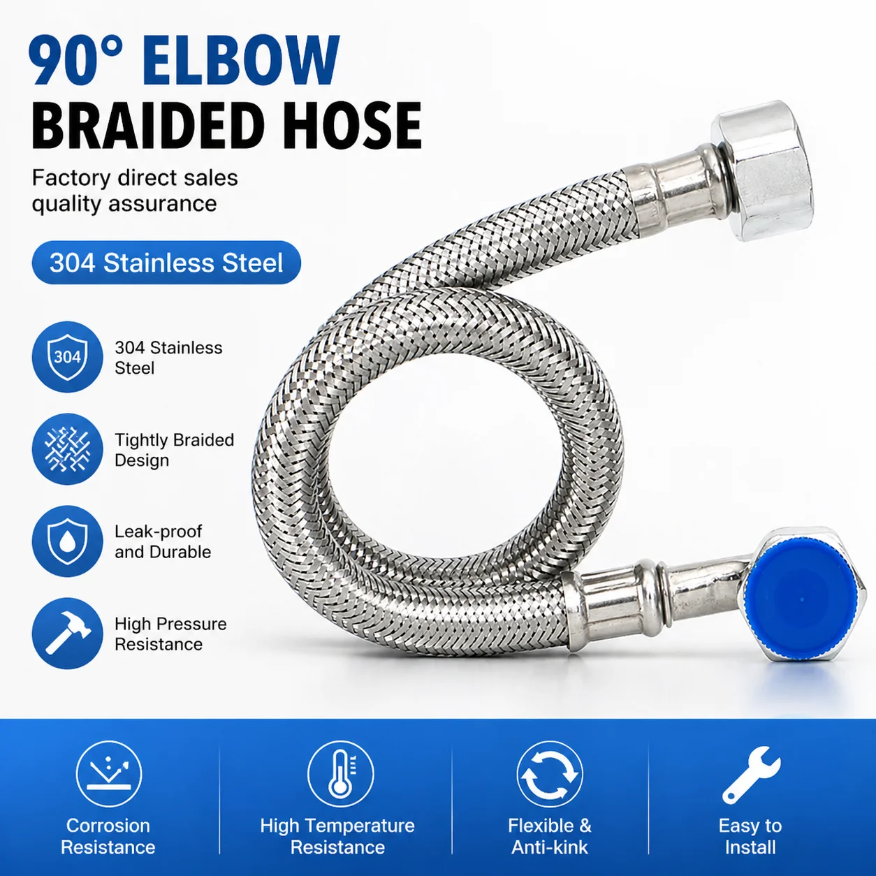 304 Stainless Steel Hose Angle Valve 90 Degrees Bend Pipe Bellows Toilet Hoses Bathroom Accessories, Hardware Products Pipes