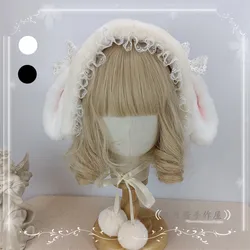 Original Handmade Lolita Rabbit Ears Earmuff Ancient Han Chinese Clothing Girl Heart Rabbit Ear Covers Plush Closed Toe Warm Hat