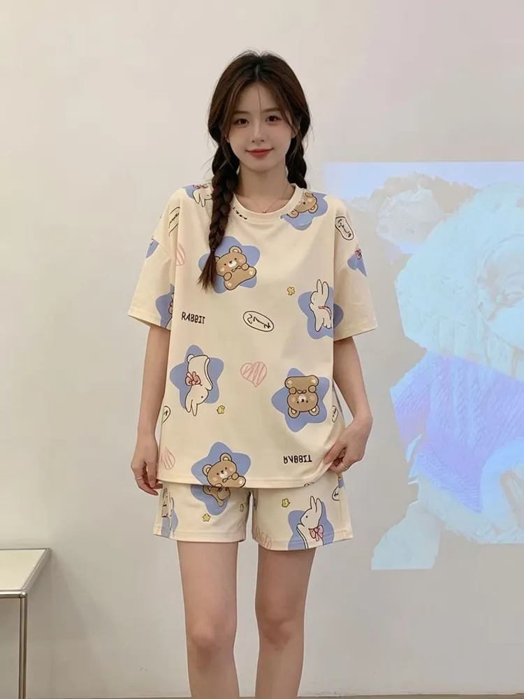 Women's Pajamas Two-Piece Casual Cute Comfortable Sleepwear Homewear Set Tops and Trousers Nightwear Lounge Wear Autumn