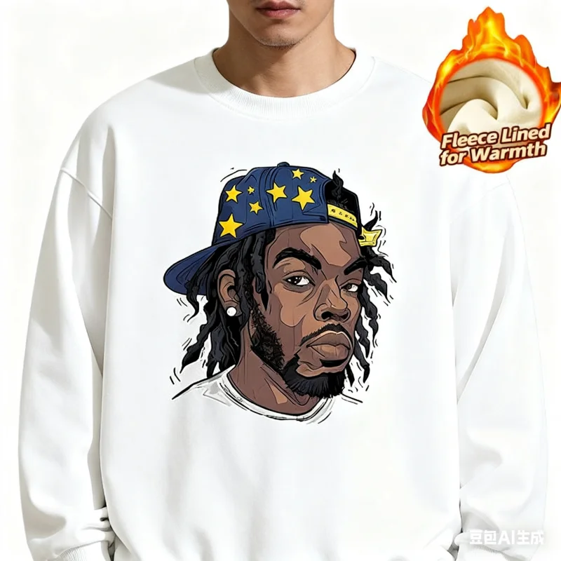 Round Neck Long Sleeves Top in Print Series, 100% Cotton with Fleece Lining for Extra Warmth, Casual & Warm