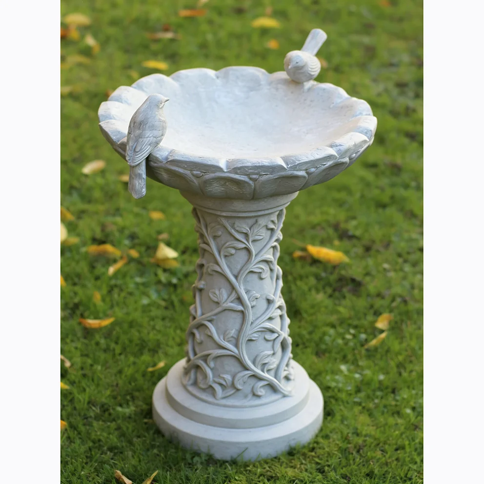 Bird-Accented Vine-Carved Resin Bird Bath - Stone-Effect Finish, Charming Outdoor Feeder For Garden Birds & Natural Yard Styling