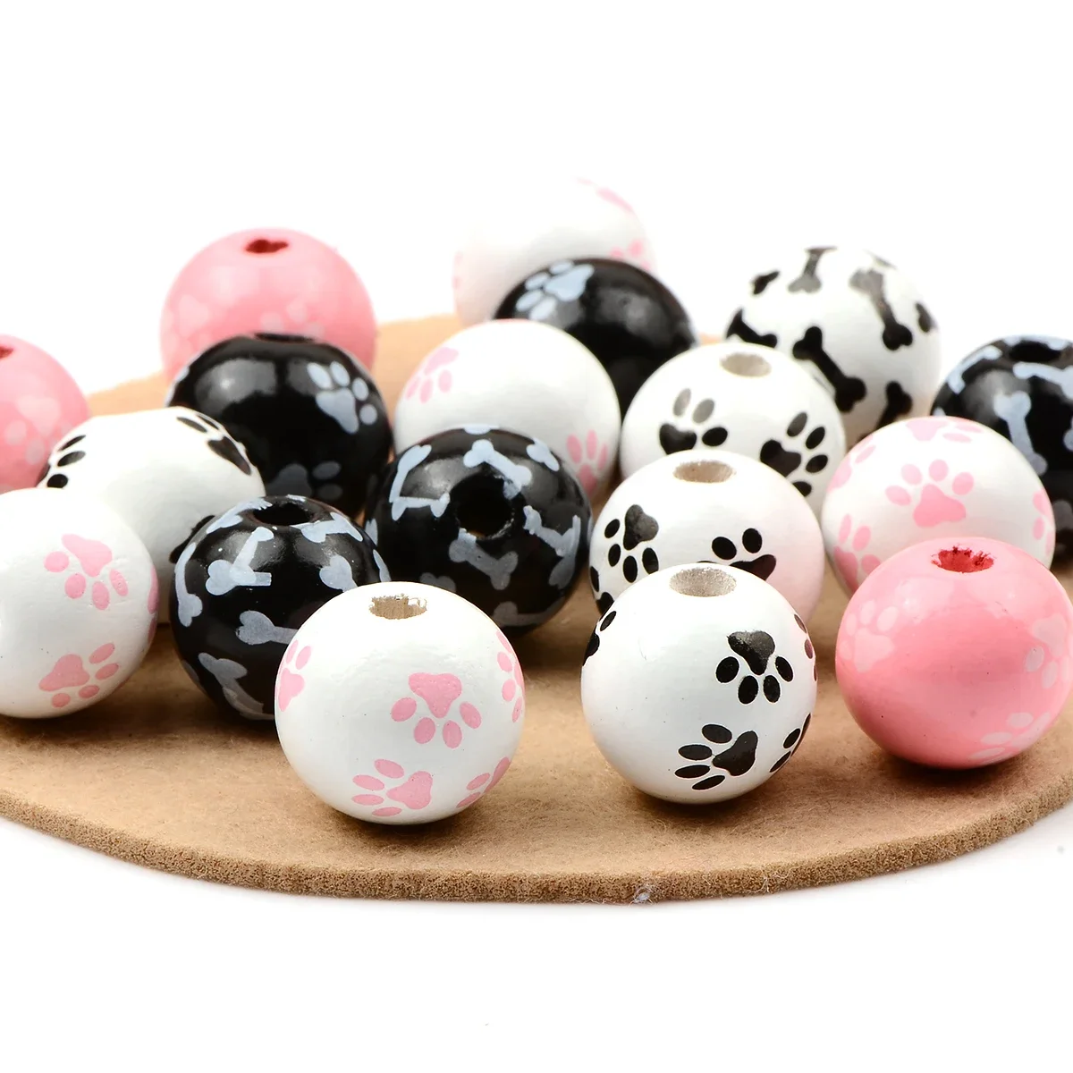 Dog Pattern Series Round Wooden Beads Charms Large Beads DIY Decorations Crafts Kid\'s Jewelry Materials Baby Toys Accessories