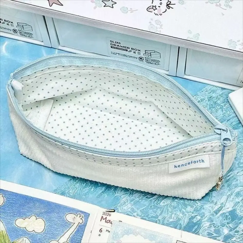 Bolsa de caneta de veludo fofa, forro de ponto ondulado, bolsa de papelaria de desenho animado, presente de grande capacidade, bolsa cosmética, suprimentos para estudantes