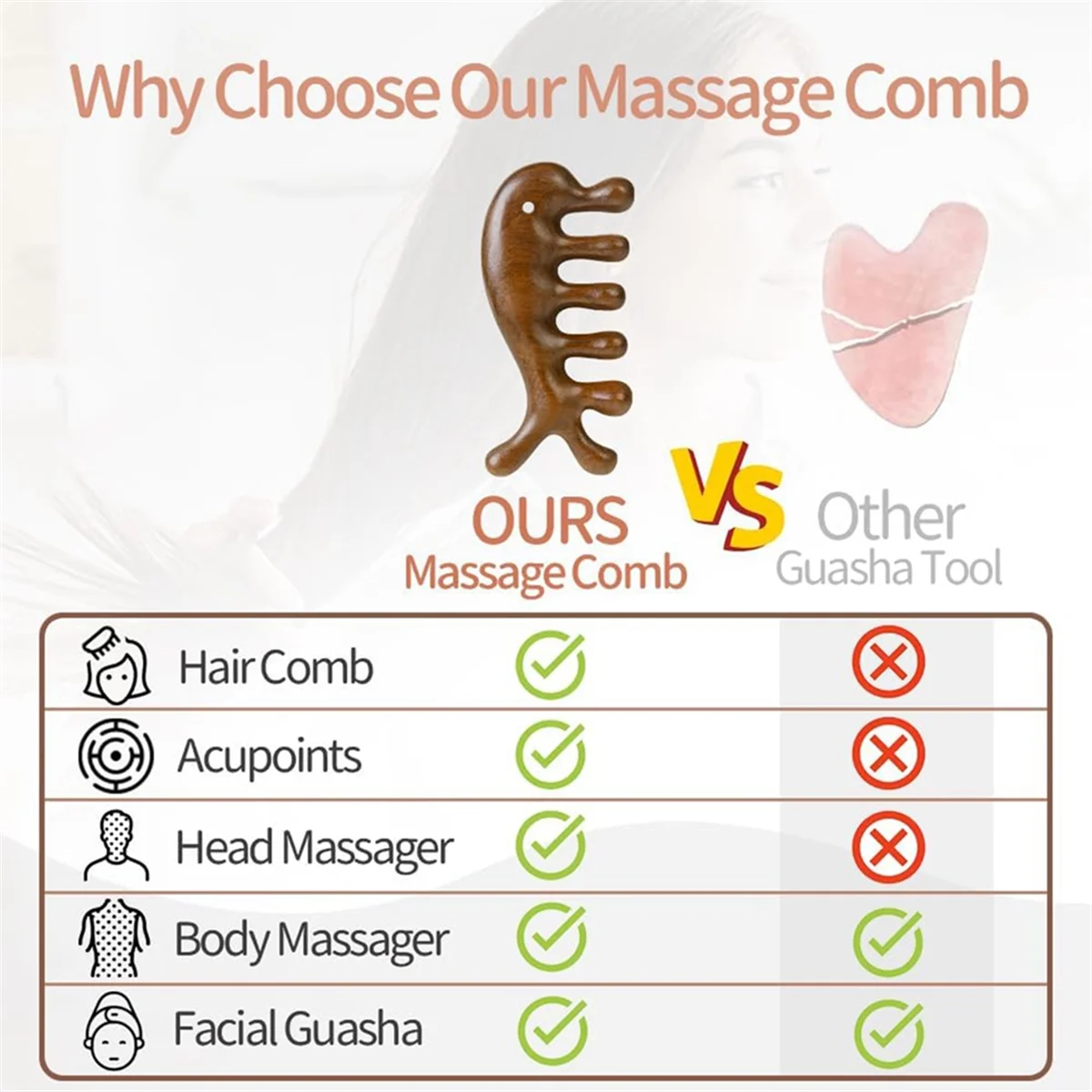 AT77 Деревянная расческа-массажер для кожи головы - расческа с широкими зубьями из зеленого сандалового дерева, инструмент для акупрессуры - портативные деревянные массажные инструменты для лица