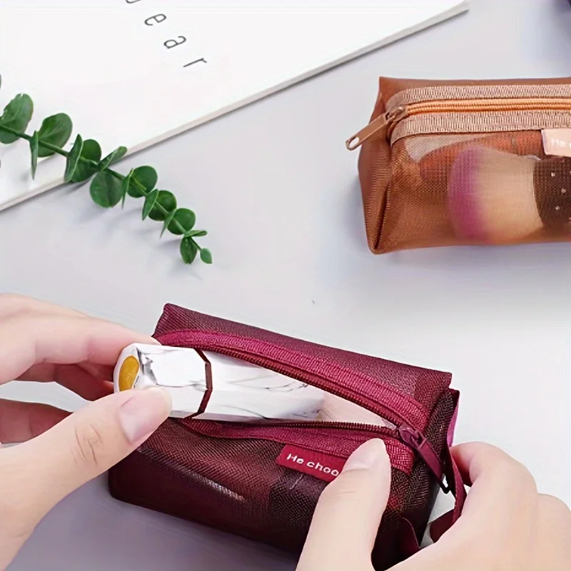 1pc 大容量透明ナイロン小銭入れ - 立体スクエアメッシュキーバッグカードバッグ収納袋