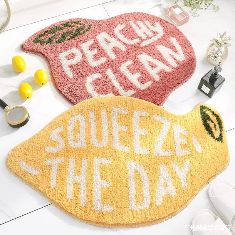 

Irregular Fruit Shape Tufted Rugs Peach Lemon Soft Plush Bath Mat Tapis Entrance Toilet Kitchen Floor Mat Doormat Dropshipping