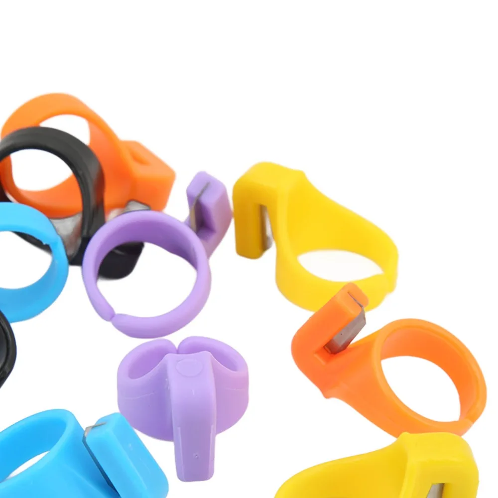 10pcs Durable Plastic Ring Cutter Different Colors Ergonomic Design Thread Cutter Finger Blade Embroidery
