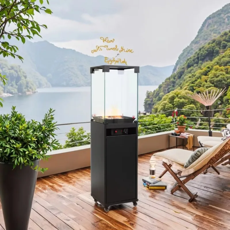 BSCI ISO9001 Factory Direct Sales Stand Portable LPG 14kW Gas Patio Heater Garden Terrace Square Shape Gas Fireplace CE Approved