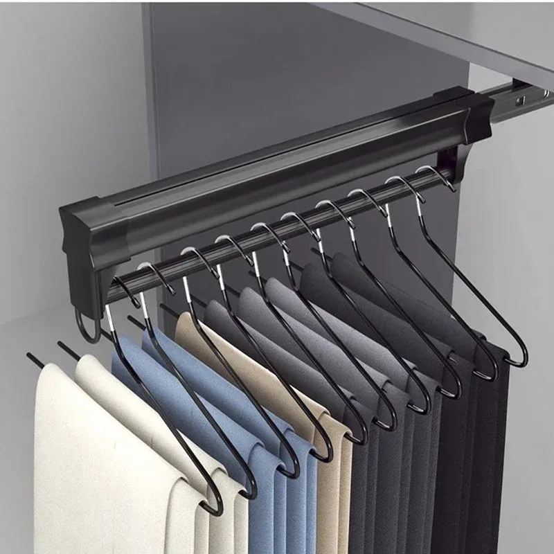 Adjustable Heavy Duty Pull-Out Closet Valet Rod,Home Improvement Wardrobe Clothing Rail Top Mount Rack Bar Ball Bearing Slide