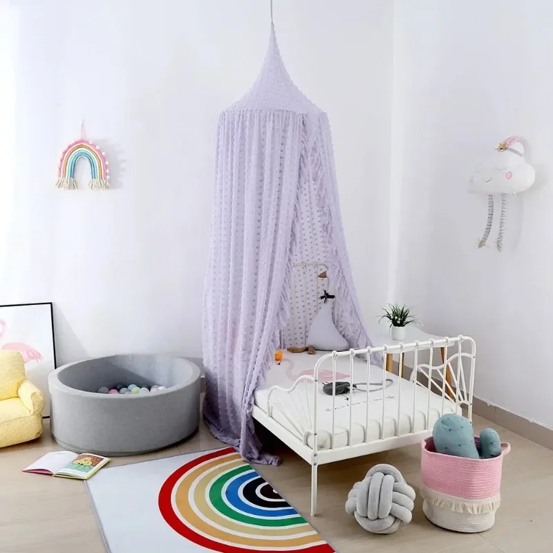 3-Color Durable Cotton Baby Bedding Dome Canopy Hanging Mosquito Net Bedcover Curtain for Kids Reading And Playing