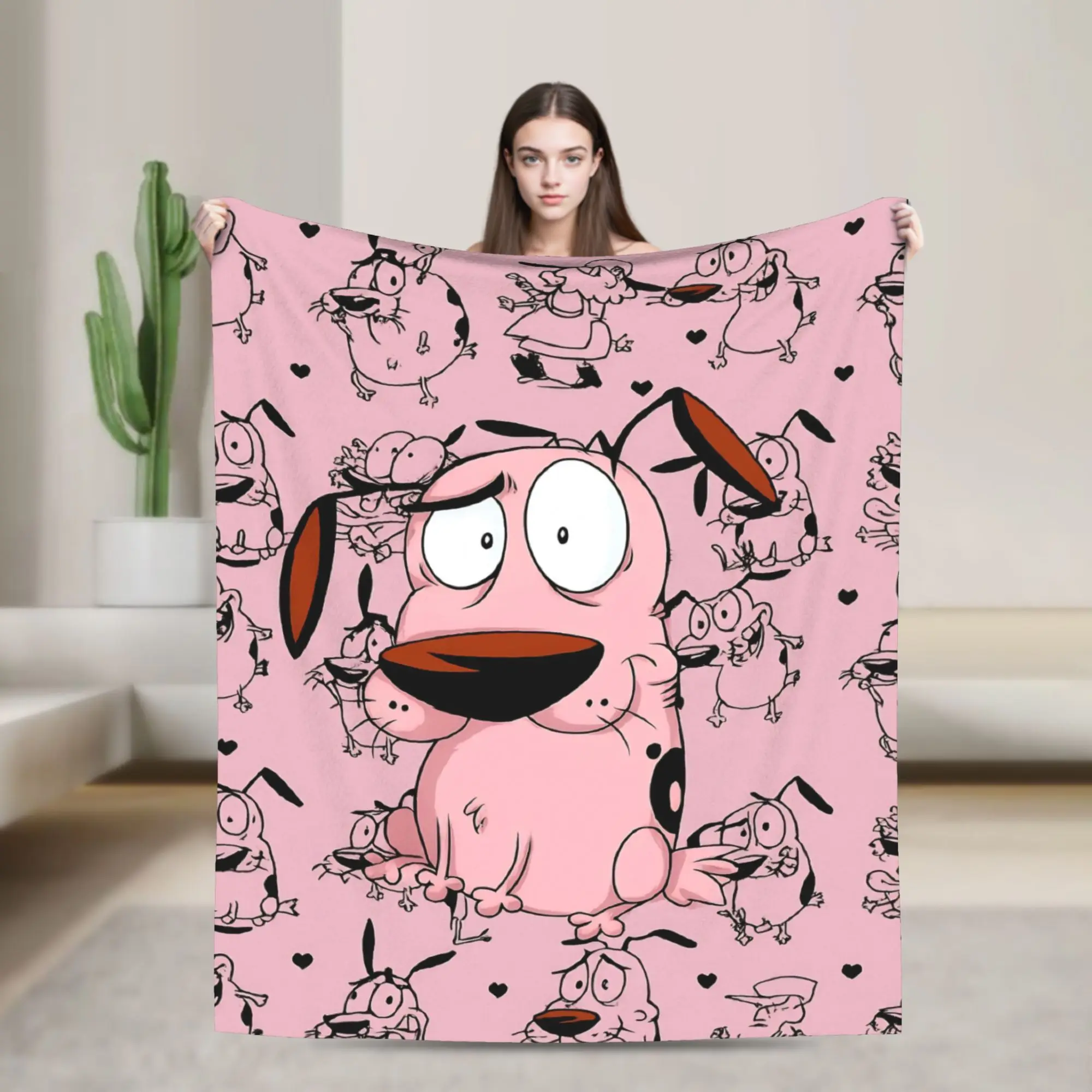 Couraged Cowardlys Dogs Flannel Throw Blankets Cartoon Blankets for Bed Travel Lightweight Bed Rug,