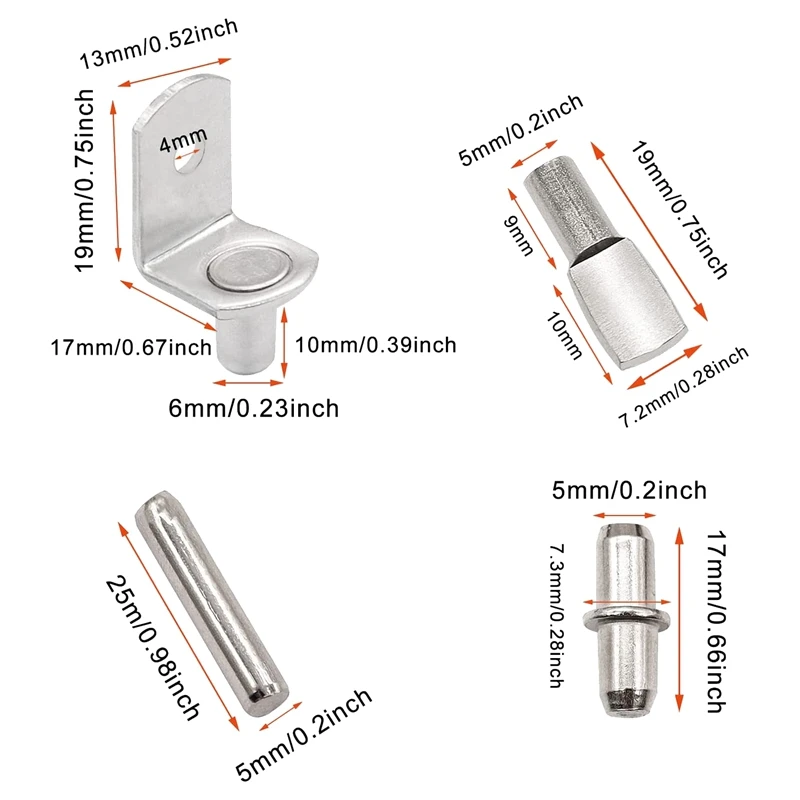 Kit de pines para estante, 120 Uds., 4 estilos, clavijas para estante, muebles de cocina, clavijas para estante de gabinete, soporte en forma de L/cuchara plana, clavijas para estante