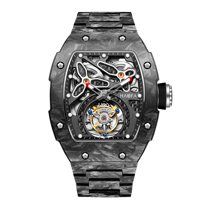 Haofa Full Carbon Fiber Tourbillon Watch for Men Skeleton Automatic Luxury Mechanical Watch Sapphire Waterproof Men\'s Watch 2311