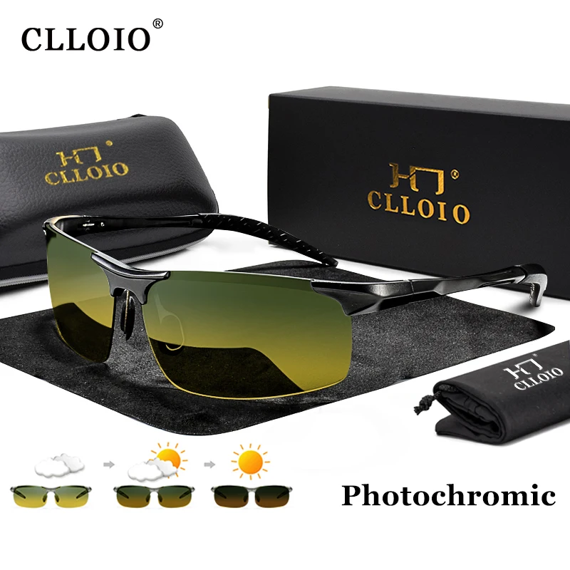 CLLOIO Rimless Photochromic Sunglasses Day Night Vision Polarized Driving Chameleon Glasses Outdoor Sport Travel Fishing Goggle