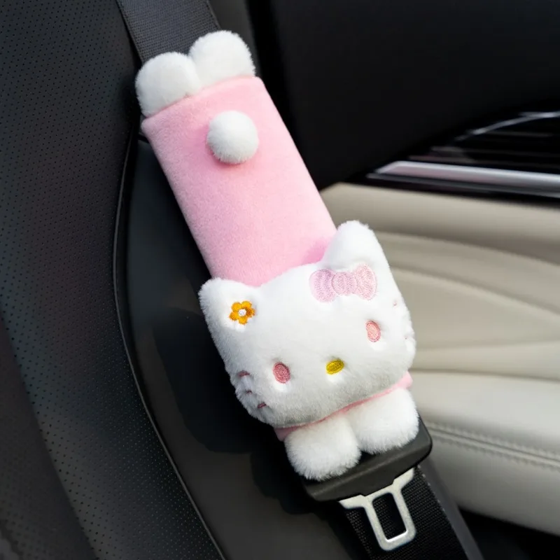 Sanrio การ์ตูน Hello Kitty รถ Headrest Kawaii เข็มขัดนิรภัยป้องกันอะนิเมะการ์ตูน Kt หมอนรถตกแต่งภายในของขวัญ