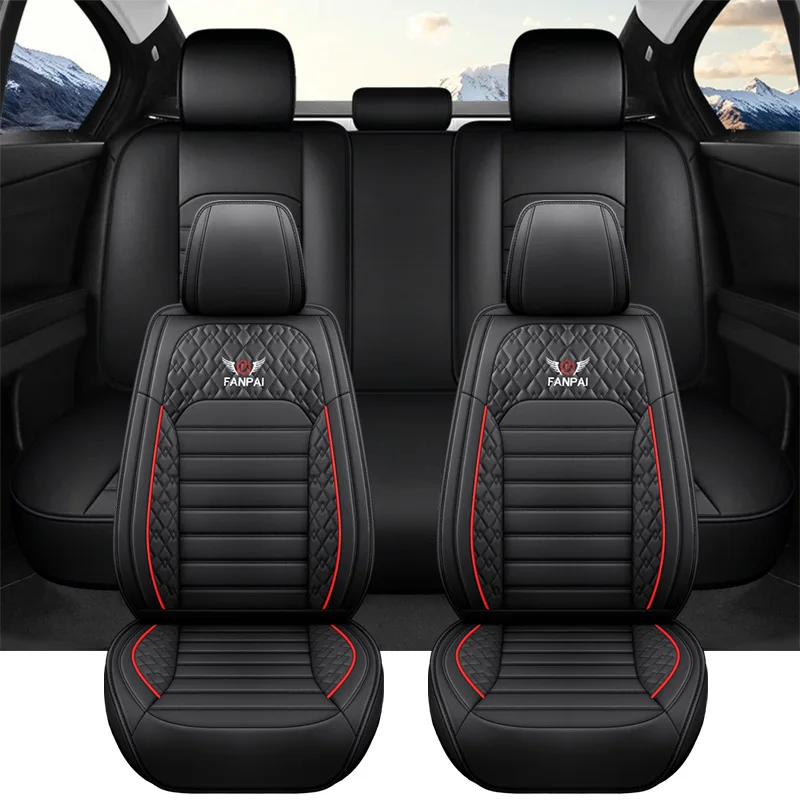 Car Seat Covers for Five Seats, PU Leather Car Seat Cover, universal Fit Car Seat Cover Full Set, Breathable, Black.