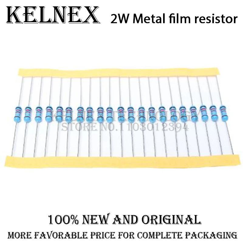 20pcs 2W Metal film resistor 1% 1R ~ 1M 2.2R 4.7R 10R 22R 47R 100R 220R 470R 1K 10K 100K 2.2 4.7 22 47 100 220 470 ohm