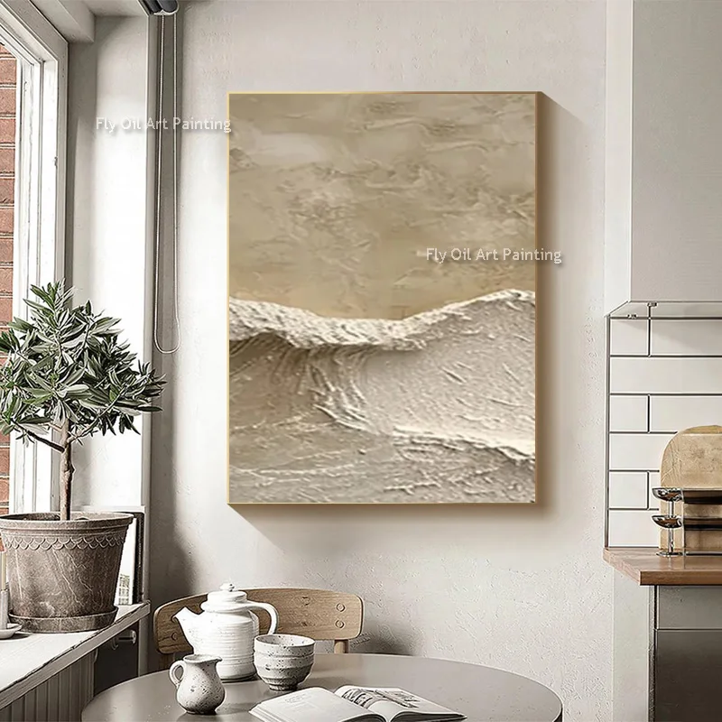 Large Hand Drawn Abstract Knife Thick Brown Beige Oil Painting On Canvas fFashion Wall Art For Home Decor New Set Of Three Art