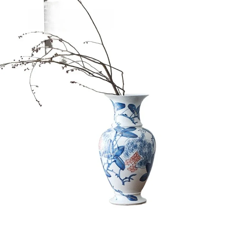 Song Dynasty aesthetic ceramic vase retro Chinese blue and white porcelain ornament light luxury high sense living room large