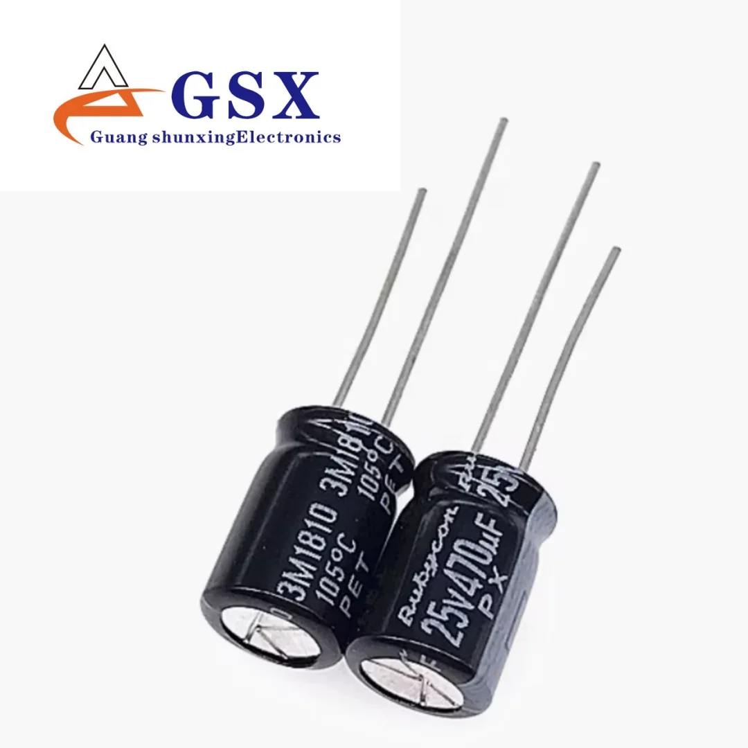 

New imported aluminum electrolytic capacitor 25v470uf 8 * 11.5 Japanese ruby capacitor with high frequency and long lifespan