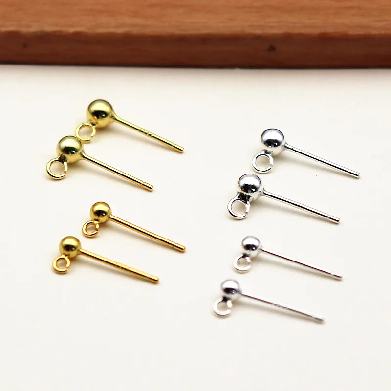 3mm Solid 925 Sterling Silver Ball Earring Post with Open Jump Ring  DIY Components Jewelry Making Earring Accessories Findings