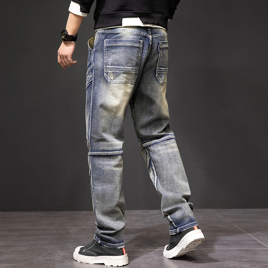 Vintage Punk Jeans Men Plus Size 40 44 Denim Pants Fashion Streetwear Cargo Jeans Pants Plus Size 40 44 Trousers Male Bottoms