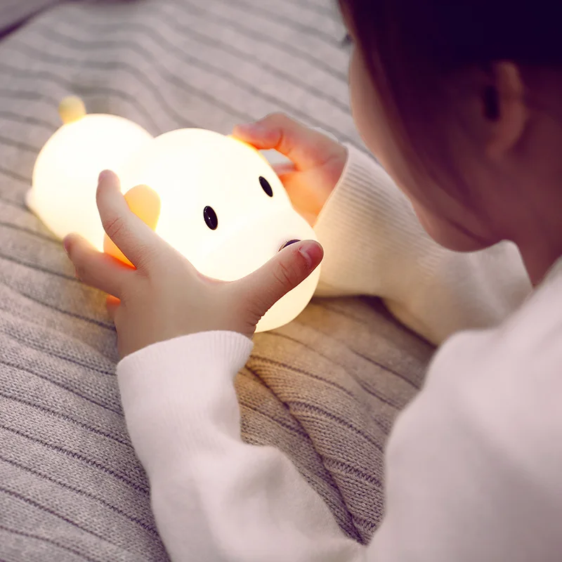 Stumpfe Wang Sensor Touch wiederauf ladbare Kinder Silikon Welpe neben Nachtlicht Lampe kreative Dimmen Schlafzimmer niedlichen Nachttisch lampe