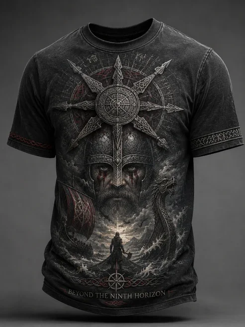 2027 Summer Best-selling Men's Vintage Viking Style 3D Printed Outdoor Sports Breathable Quick-Drying T-Shirt for Family Couples