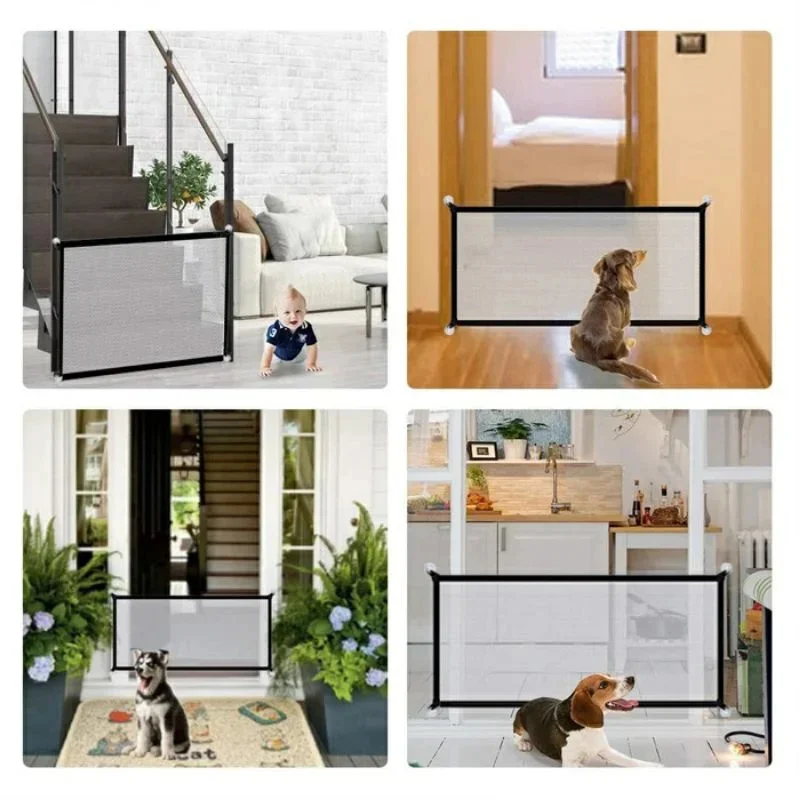 Pet Isolation Barrier Nylon Mesh Pet Divider No Need To Punch Hole Pet Separation Fence Folding Breathable Safety Pet Gate Guard