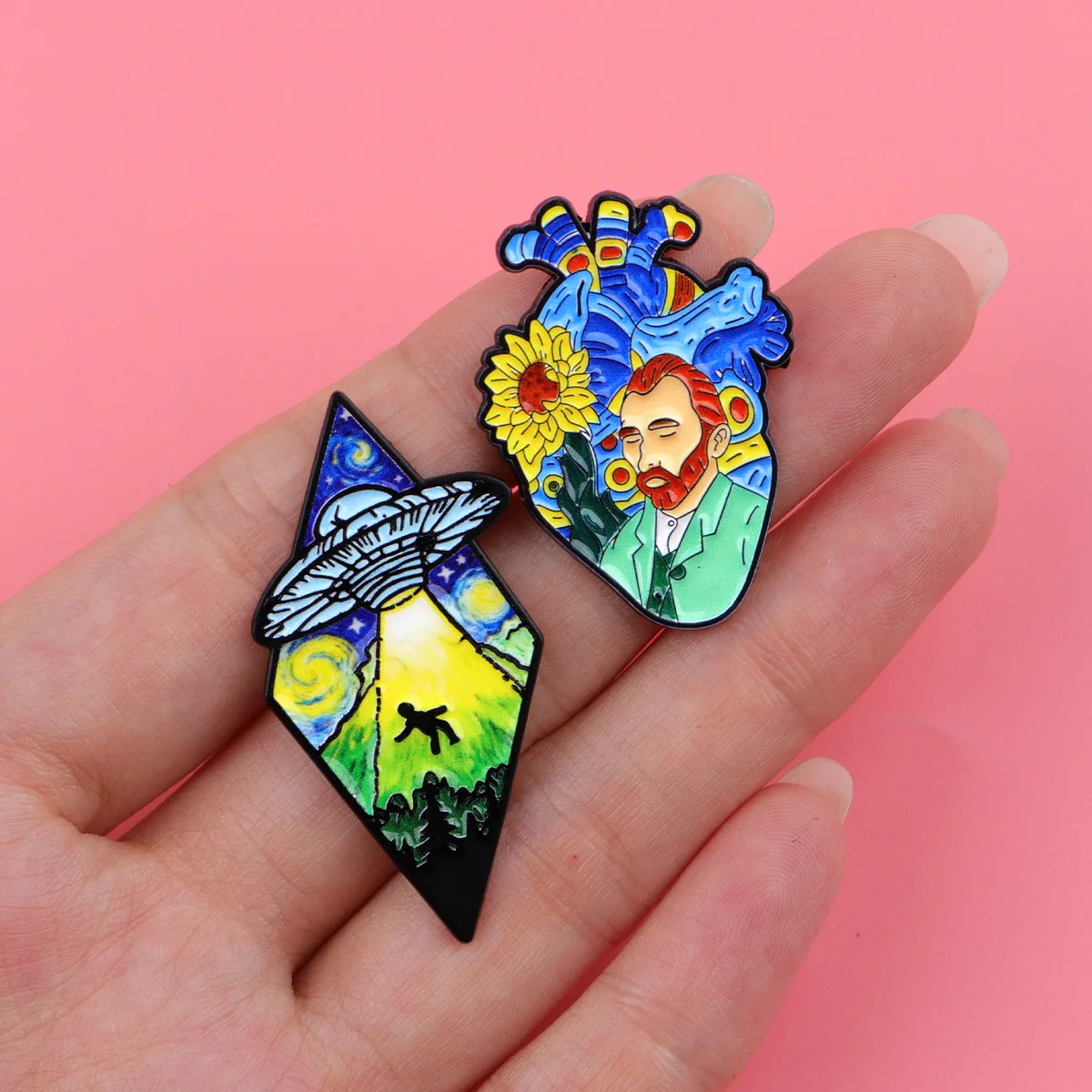 Van Gogh Painting Style Badges Lapel Pins for Backpack Men Women Brooch for Clothes Enamel Pin Jewelry Accessories Holiday Gifts - view 5