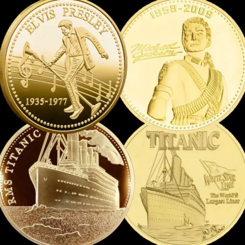 

Multi-Themed Commemorative Coins - Michael Jackson Elvis Titanic Collectable with Protector & Pouch