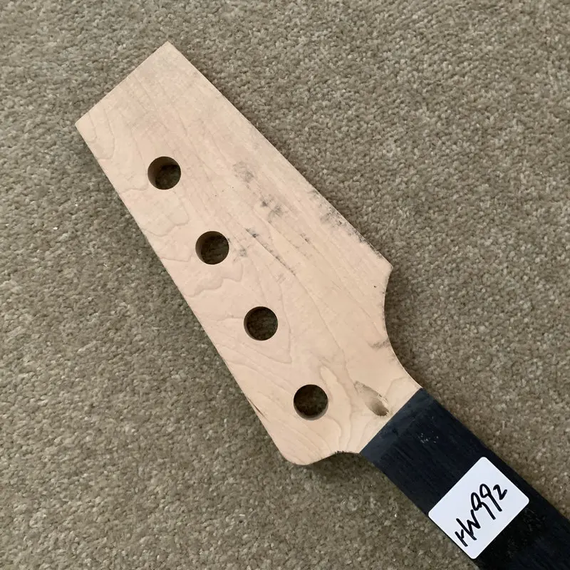 HN992 Headstock Uncut 4 String Electric Bass Neck Unfinished Verison for DIY Raw Materials Maple+Rosewoow No Binding