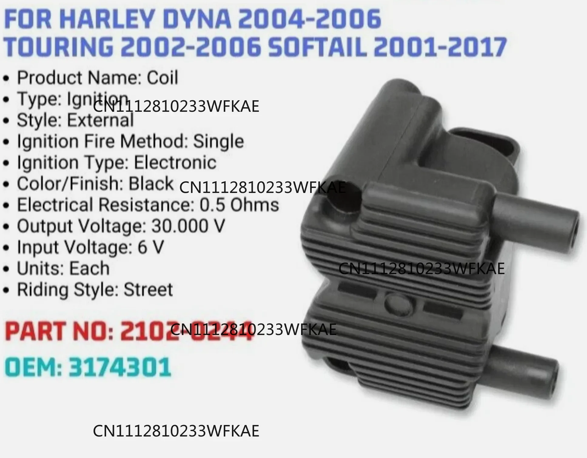 Ignition Coil Single Fire 31743-01 For Harley Softail Touring Dyna Delphi FI