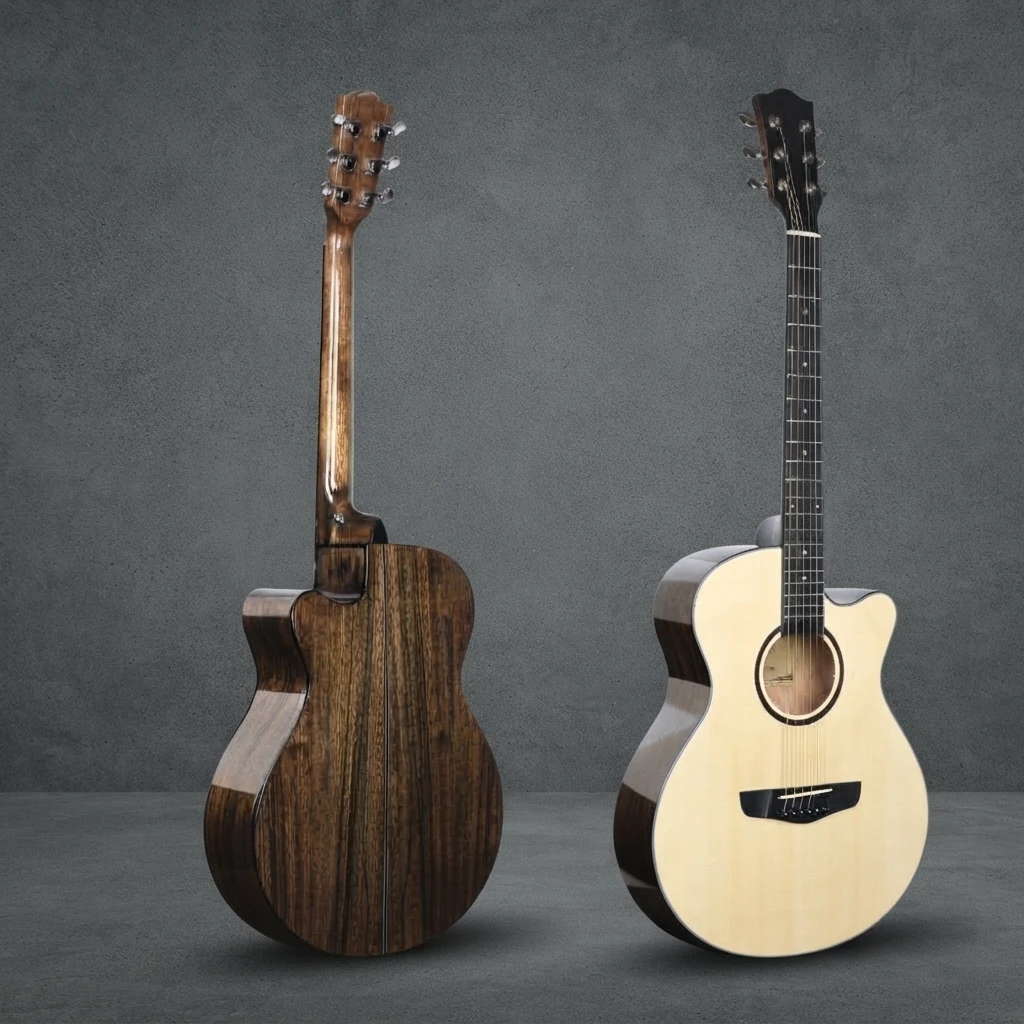 Special Wood Grain Guitar, Gloss Cutaway Acoustic Folk Style, 6-String Steel-String, Chrome Tuners for Beginner Practice