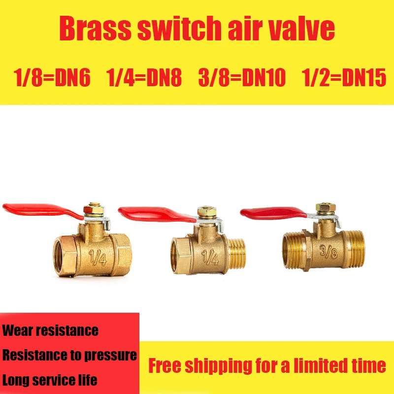 

All Copper 1/8 1/4 3/8 1/2 Pneumatic Red Handle Inside and Outside Wire Ball Valve Door Switch DN15 Water Pipe Air Pump Valve