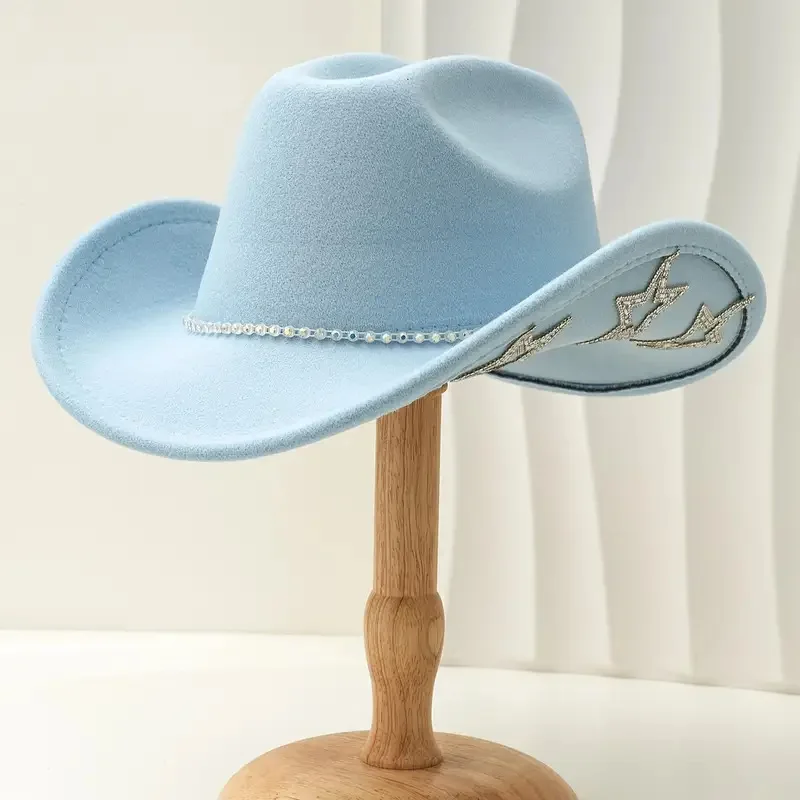 หมวกคอสตูมสีดำประดับกลิตเตอร์และหมวกคาวบอยประดับเพชรสำหรับผู้หญิง, อุปกรณ์เสริมคอสเพลย์คาวบอยหญิงและหมวกคาวเกิร์ล