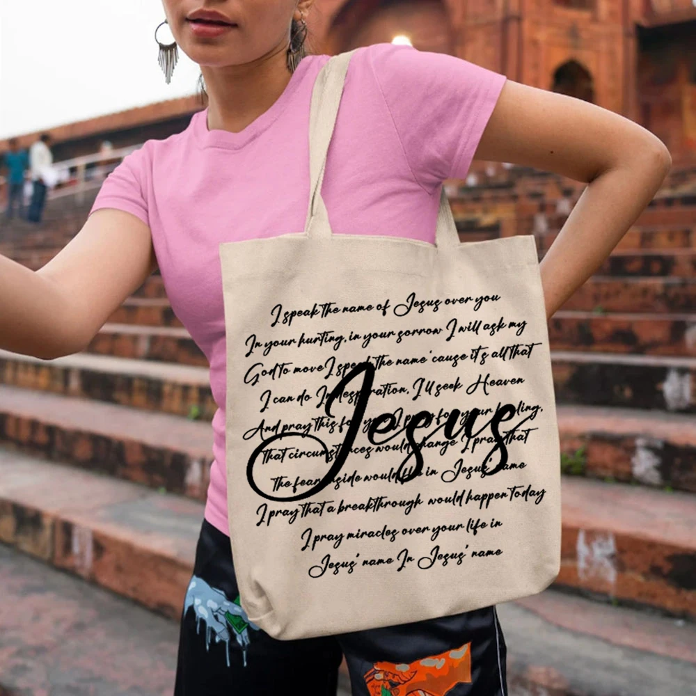 Speak The Name of Jesus Tote Bag Womens Handbags Christian Merch Ladies Shoulder Bag Reusable Grocery Large Capacity Canvas Bags