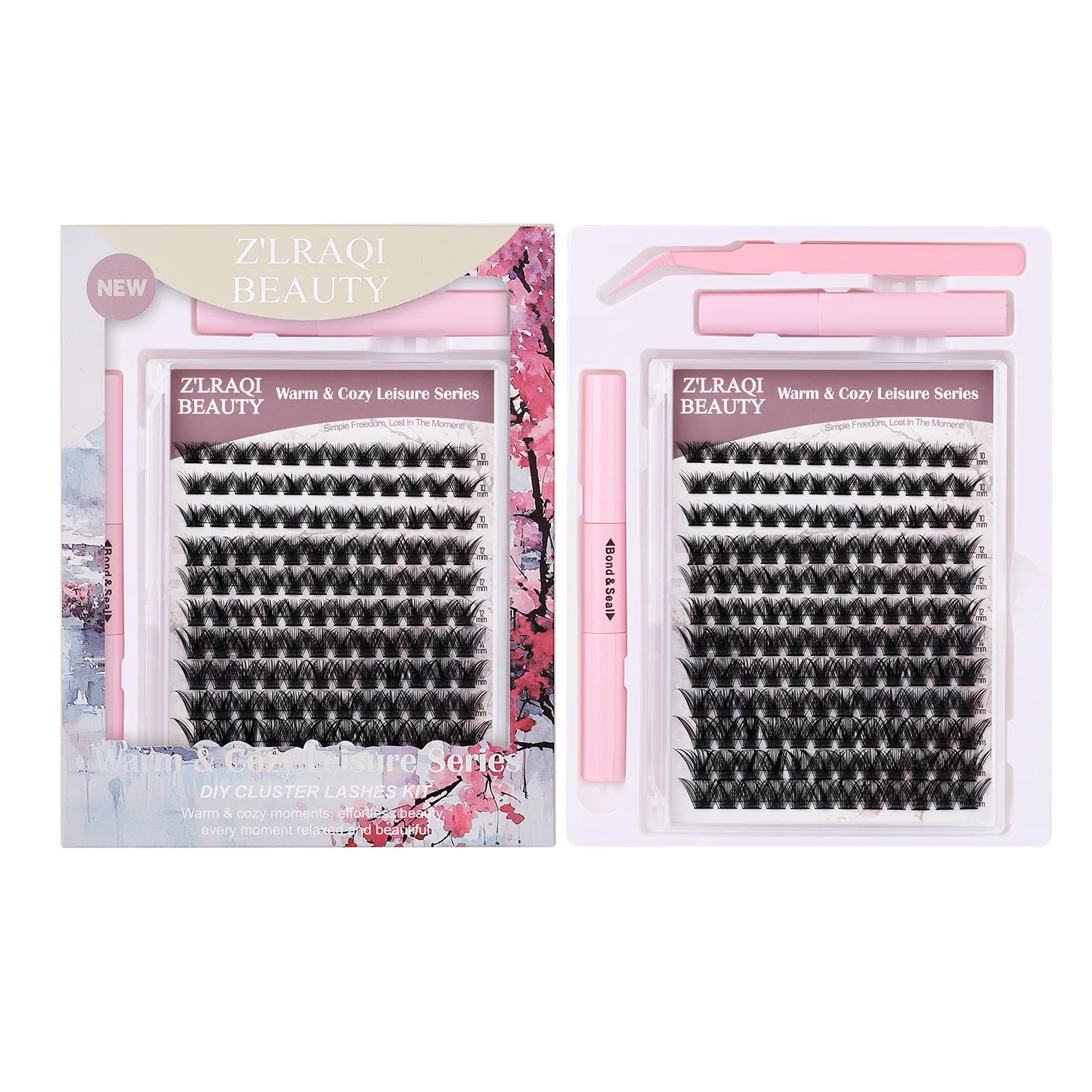 144 Clusters Self Adhesive Glue-free Cluster Lashes | No Glue Dense Large Tray Eyelash Extension Set