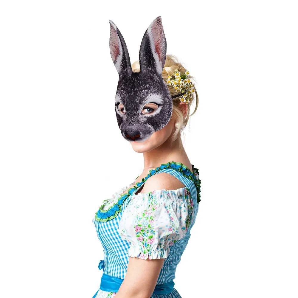 Realistische Kaninchenmaske Maskerade Frohe Ostern Kostüm Requisiten 3D Tier Halbgesichtsmaske für Erwachsene Cosplay Halloween Dekoration Zubehör – Detail 2