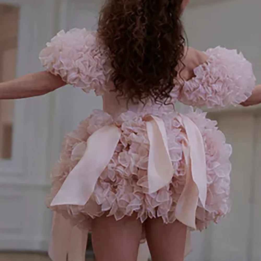 خمر الوردي الدانتيل يصل تول Ruched القوس ألف خط فساتين السهرة الرسمية حفلة عيد ميلاد فساتين حفلات مخصصة #5