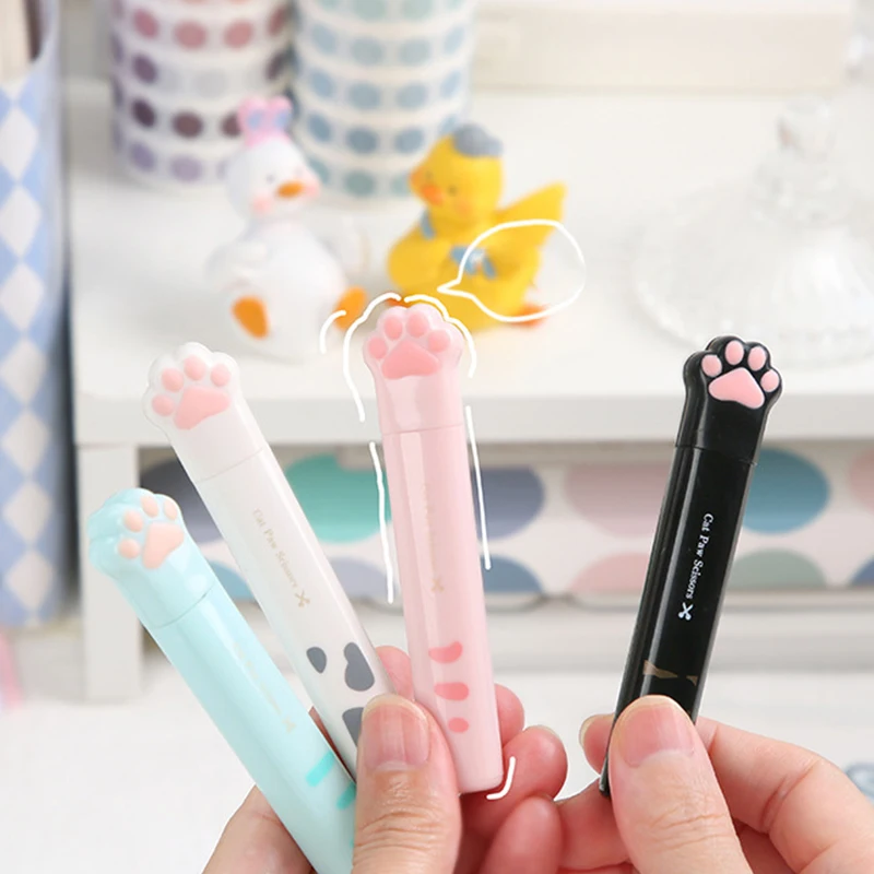 Cute Multifunctional Stainless Steel Hand Scissors Mini Portable Kawaii Cat Paw