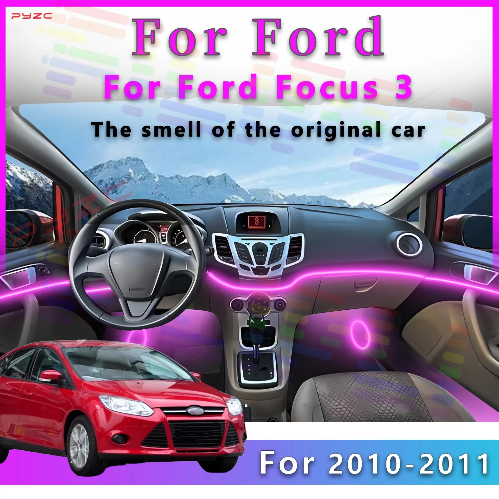 Для Ford Focus третьего поколения, гарантое качество, светодиодная внутренняя атмосферная лампа, 64 цвета, акриловая полоса, управляемая через приложение с L