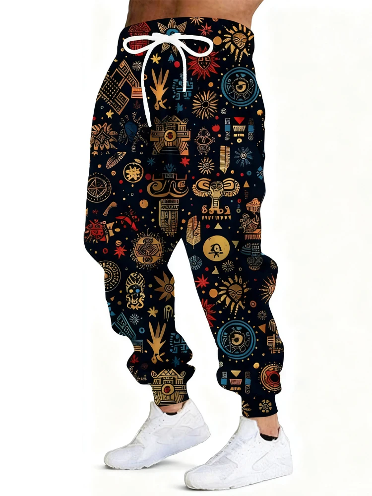 

Новые мужские повседневные брюки с 3D греческим тотемным принтом, уличные дышащие спортивные брюки, стильные уличные брюки на шнурке, мужские брюки с манжетами