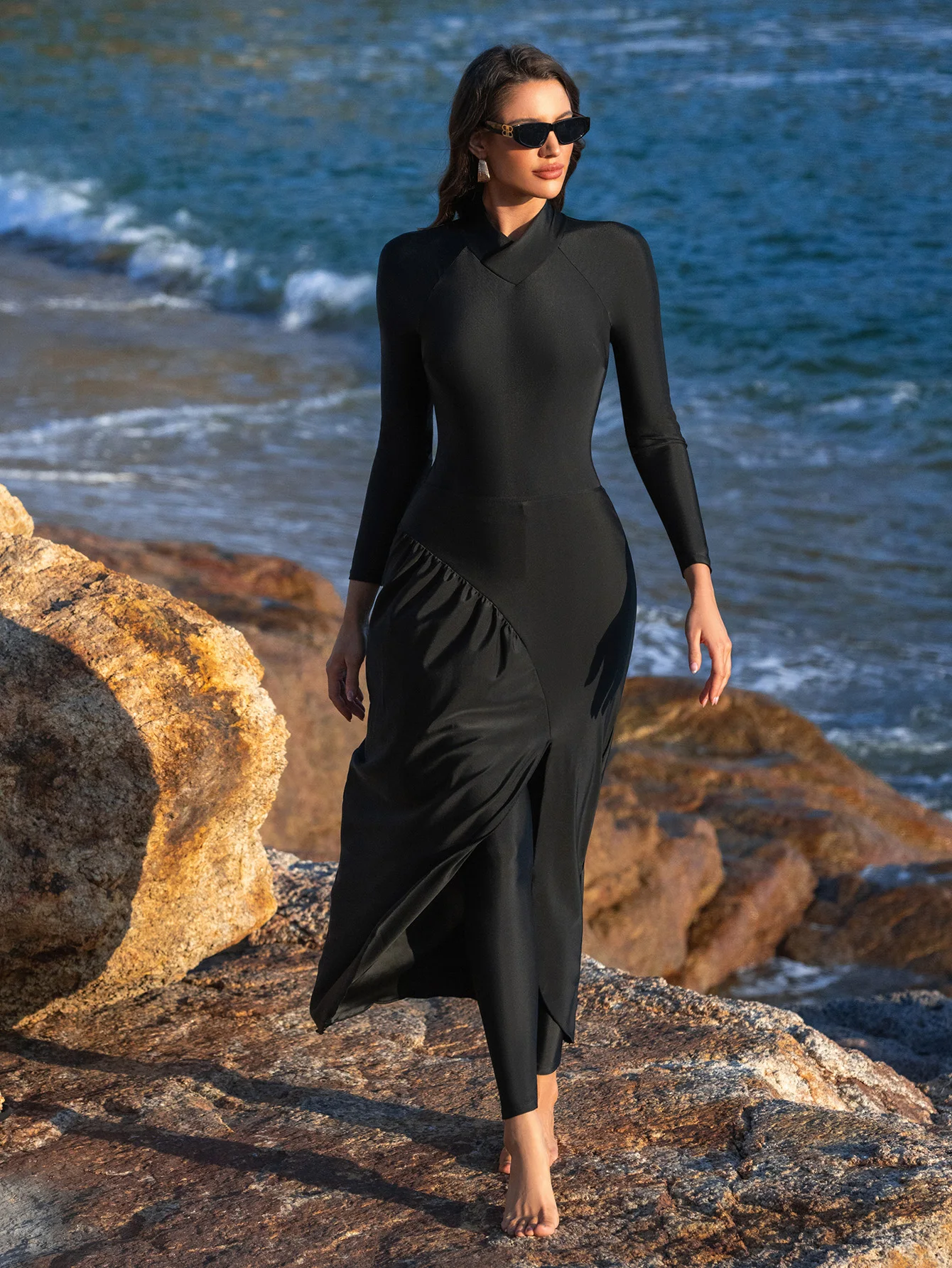 

2 шт. шикарные скромные купальники Burkini Femmes Elegance, все покрытия, купальники для мусульманских женщин, черное платье с длинными рукавами и брюками UV50
