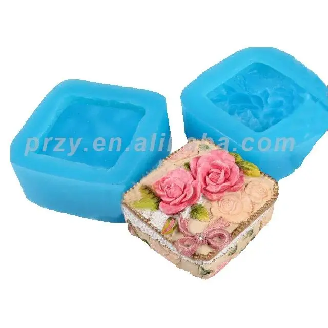 Rose Square Box Silicone Soap Mold Silicone Plaster Mold Rubber Material Aroma Stone Molds Food Grade Silicone Moulds PRZY