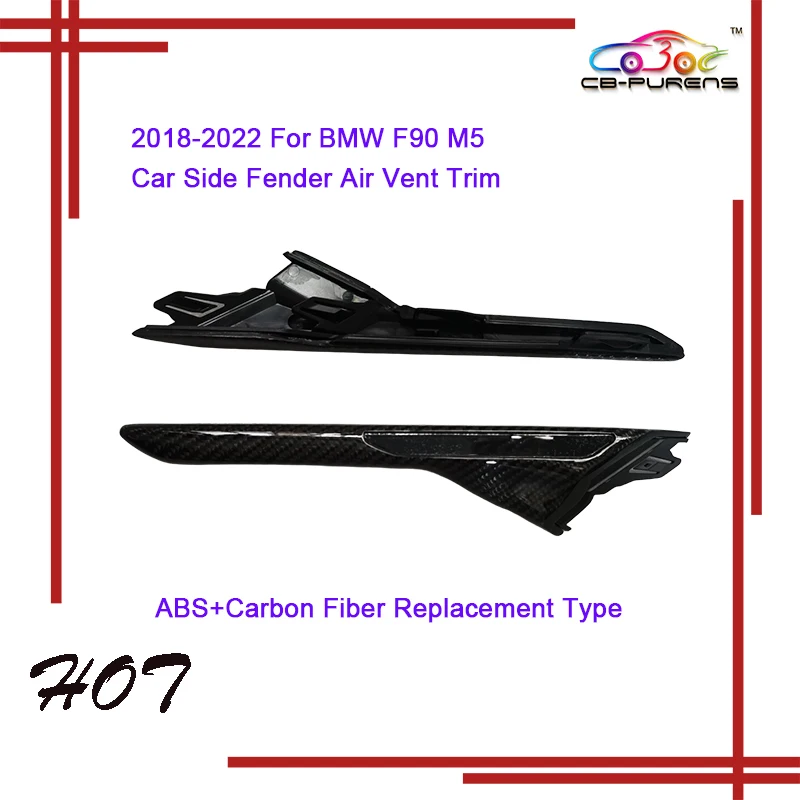 

3K Twill Carbon/Foged ABS+Real Carbon Fiber Replacement Car Side Fender Air Vent Trim For BMW New F90 M5 2018-2022 With Emblem