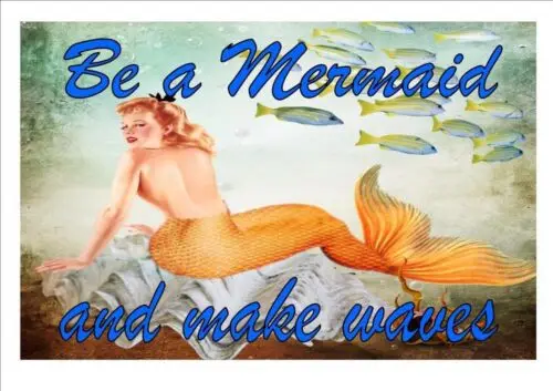 Mermaid Metal Sign Seaside Plaque Beach Mermaid Picture Vintage Style Sign