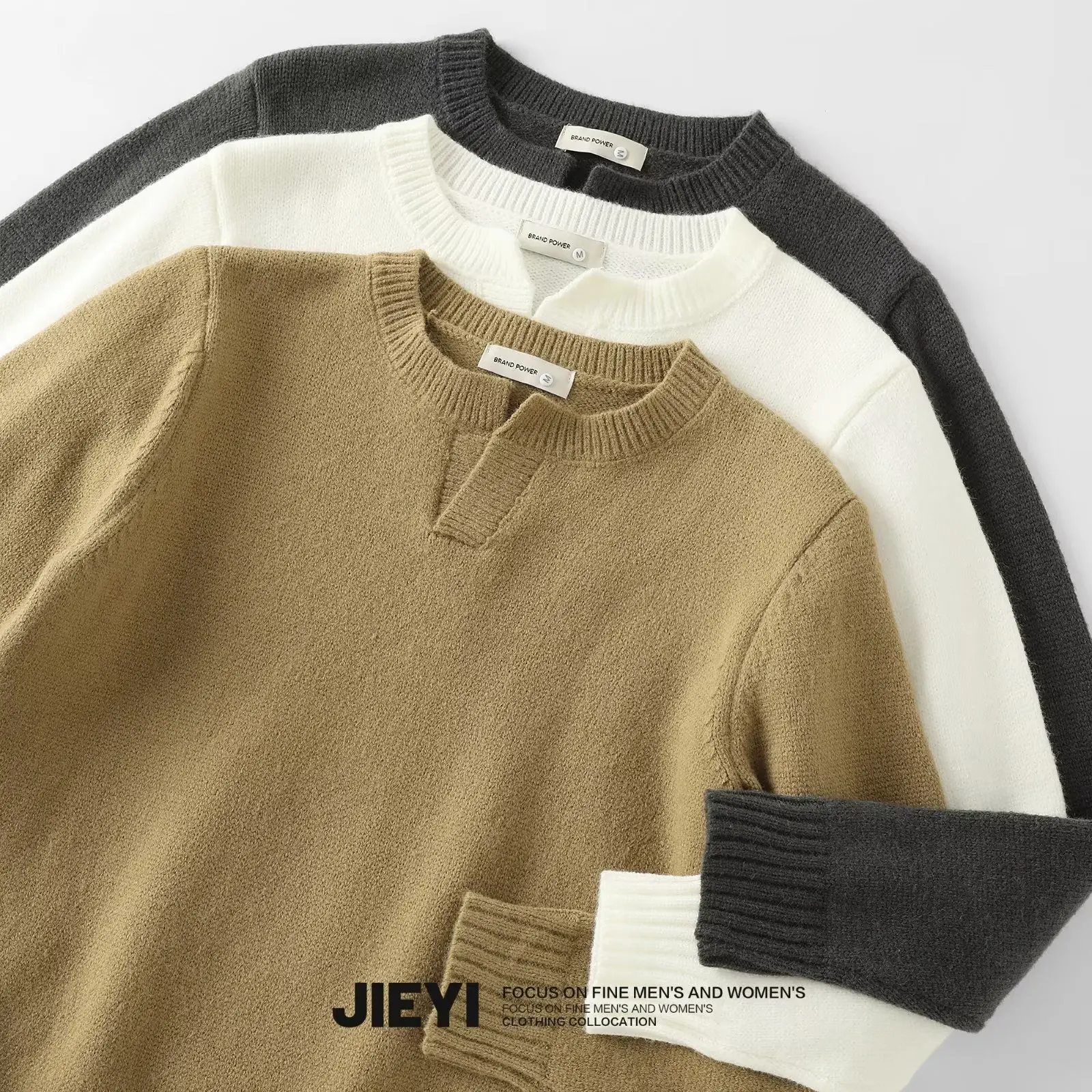 Autumn Winter Solid Crew Neck V-Neck Soft Knit Sweater Men Women Casual Base Layer Top