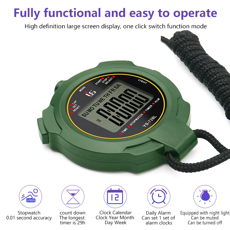 Stop Watch Timer Tools 30h Chronometer Handheld Pocket Stopwatch 0.01s Accuracy Professional Digital Sport Stopwatch LCD Timer